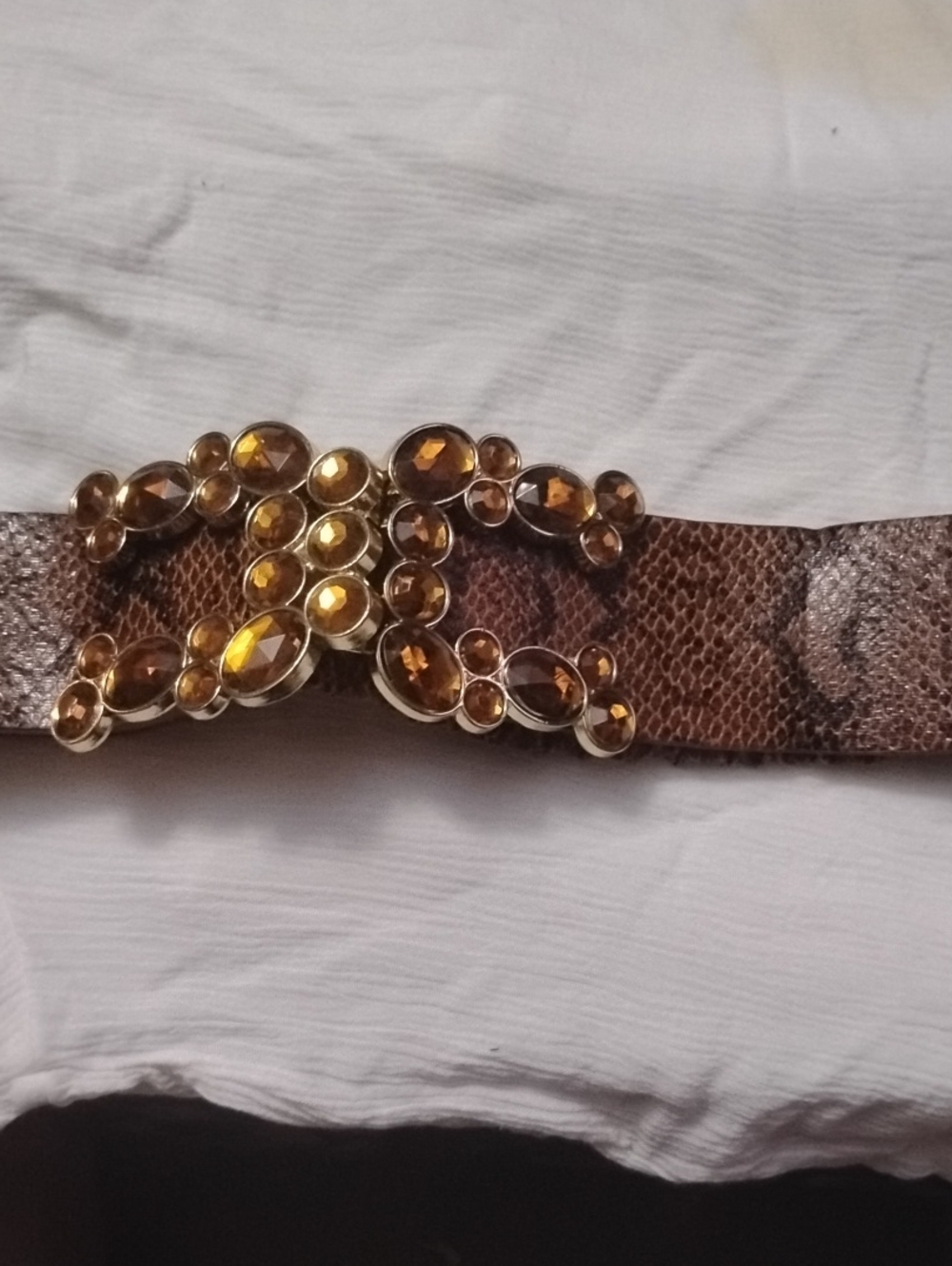 Source Unknown Brown Snake-Print Waist Belt with Amber Gems